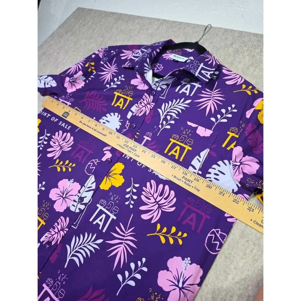 Roody Mens Point of Sale Tropical Hawaiian Button Down Shirt Purple Medium